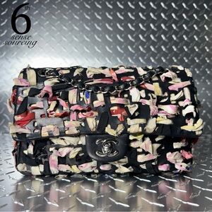 Chanel Silk Ribbon Medium Classic Single Flap in Black/Multicolor